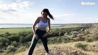 Horny hiker fucked sporty girl during training outdoors