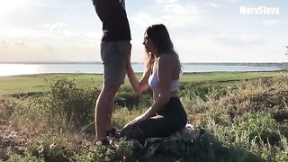 Horny hiker fucked sporty girl during training outdoors