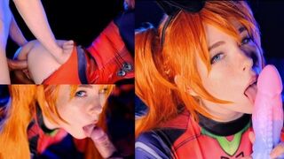 Asuka Langley - Sloppy blowjob and pussy creampie action