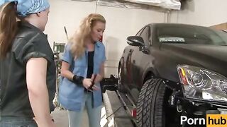The first lesbian sex of a young girl in the garage