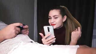 A cutie plays video games on her PS4, getting excited and indulging in some intimate fun