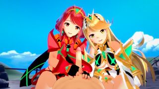 Mythra and Pyra fuck with a guy in this hot 3D hentai