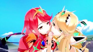 Mythra and Pyra fuck with a guy in this hot 3D hentai