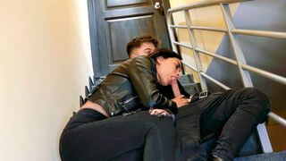 The couple got fucked on the stairs of their last apartment floor