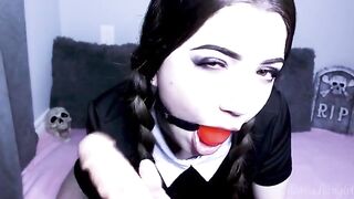 Wednesday Addams gets her pussy stuffed with a toy and cum