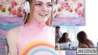 Carly Rae Summers reacts to intense James Deen vs Sara Luvv hardcore scene