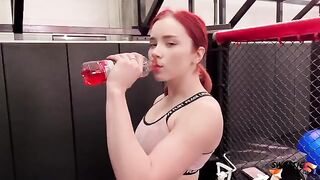 The personal trainer fucked the red-haired girl hard in the gym