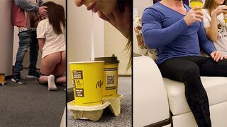A delivery guy came to the house and was asked to drink coffee with a cuckold wife