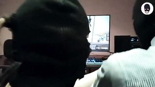 The guy plays a crazy deepthroat game with his balaclava-masked partner