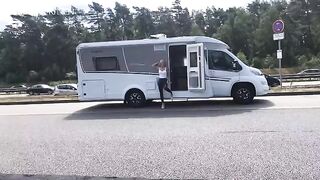 Public sex at the A1 motorway - fuck me in wet look leggings and drench me