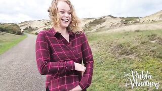 Exhibitionist beauty nearly gets caught while flashing on the Dutch beach