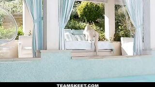 Skinny yoga girl Lola Fae fucked by her mom's BF by the pool
