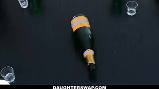 Two slutty stepdaughters Cielo West and Kourtney Rae get fucked in a spin bottle game