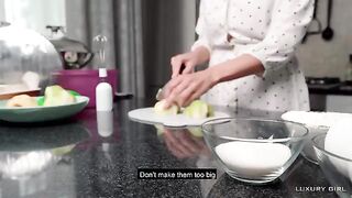 Luxury Girl shares her pie and stuff in the kitchen, showcasing her 36D curves