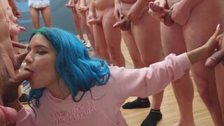 Min Galilea swallows a huge amount of cum in a thrilling bukkake scene