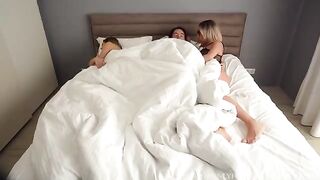 Girl woke up, seduced by her hot stepmom, then both shared cock