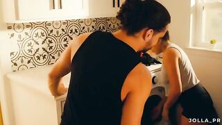 The husband helped with the laundry and received passionate sex as a reward