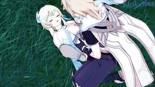 Aether and Futa Lumine fucked Paimon in the meadow - Genshin Impact Hentai