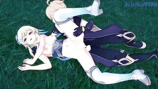 Aether and Futa Lumine fucked Paimon in the meadow - Genshin Impact Hentai