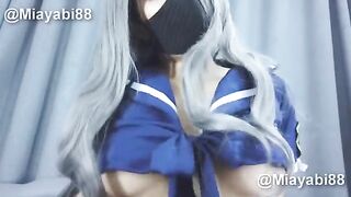 An officer is having his way with an Asian beauty in doggy style