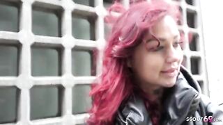 German college teen Ria Red gets fucked on camera by a street agent