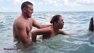 A couple enjoys an amazing and passionate sex session in the blue lagoon