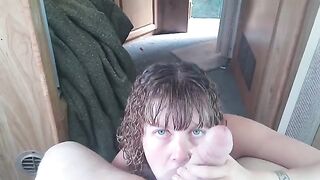Lavender Joy, the petite slut, gets her big mouth filled with cum after deepthroating