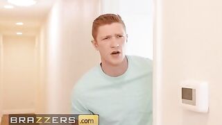 The stepson helps Mellanie Monroe when she got stuck while setting up the laundry rack