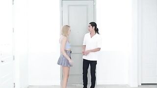 Skinny blonde gets fucked hard in the kitchen in a passionate scene