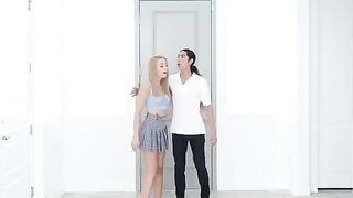 Skinny blonde gets fucked hard in the kitchen in a passionate scene