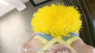 The blonde pom-pom girl got her face covered with cum in a steamy scene