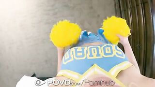 The blonde pom-pom girl got her face covered with cum in a steamy scene