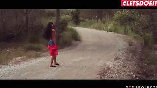 Petite brunette Alexa Tomas pisses in public before getting fucked