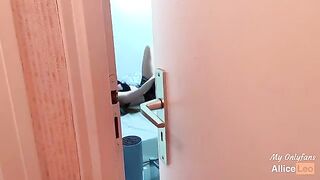 I spy on my stepsister while she masturbates and I offer her my dick. She accepts!
