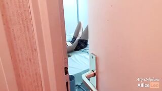 I spy on my stepsister while she masturbates and I offer her my dick. She accepts!