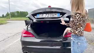 An Italian girl buys a used car and fucks the salesman in it. Hot!