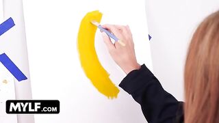 Artistic mom with big tits seduces her painter for hardcore sex