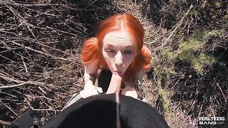 Ginger teen Madi Collins flashes and fucks hard in public places
