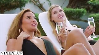 A stunning beach scene with a hot foursome featuring Dream girls Agatha, Freya & Lika