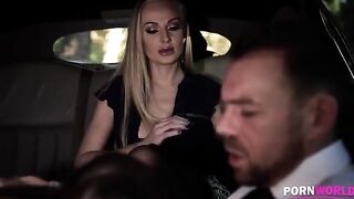 The driver got tired of waiting and decided to have sex with the busty bombshell