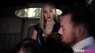 The driver got tired of waiting and decided to have sex with the busty bombshell