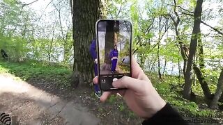 A sexy girl gets cum in her mouth while fucking outdoors