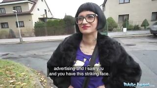 French babe Candy Scott gets her pussy stuffed with cash in public