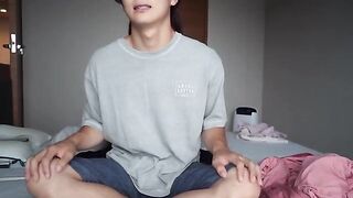 A girl with a beautiful face sits on the guy's face and fucks him
