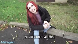 Redhead British girl exposed her pierced tits for cash in a daring setup
