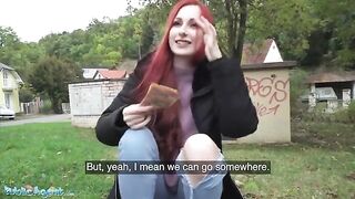 Redhead British girl exposed her pierced tits for cash in a daring setup