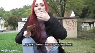 Redhead British girl exposed her pierced tits for cash in a daring setup