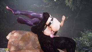 Busty woman fucked by a furry monster in 3D porn wild life