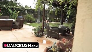 Fit girl lets her stepdad play with her panties and fuck her outdoors