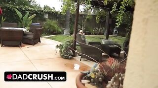 Fit girl lets her stepdad play with her panties and fuck her outdoors